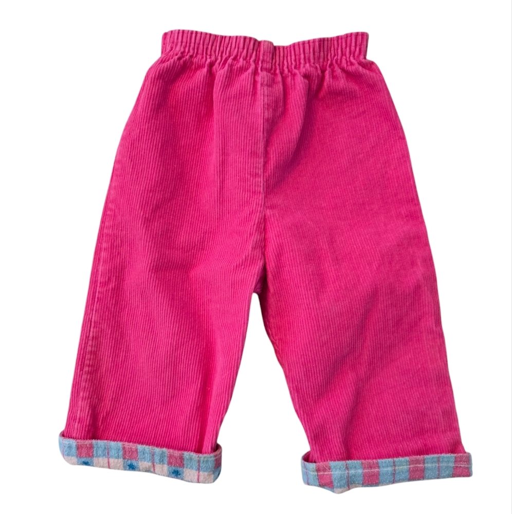 Vintage 1990s Pink Corduroy Pants with Plaid Cuffs